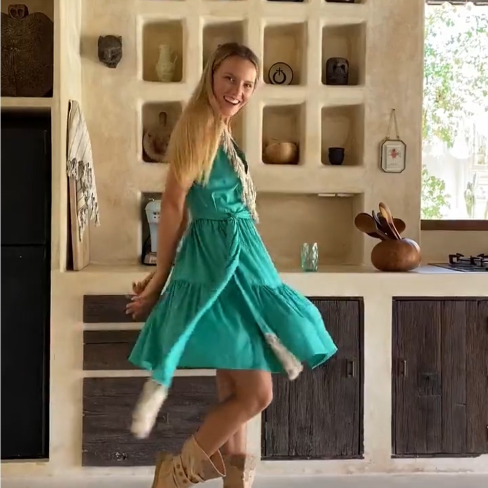 New Fringe Boho Cottagecore Dress Prairie ∆ Eco Organic Goddess Midi / Green L - Picture 4 of 7